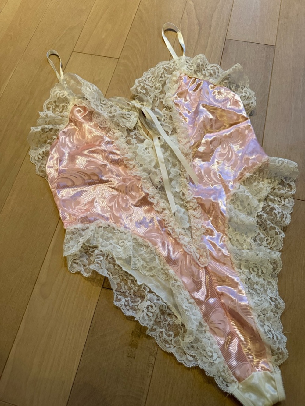 Delicate Pink Lace-Trim Satin lingerie
